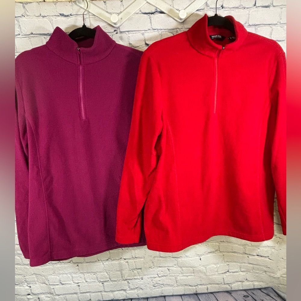 BUNDLE (2) Land's End Red Fuchsia Quarter Zip Athleisure Casual Fleece Top L
